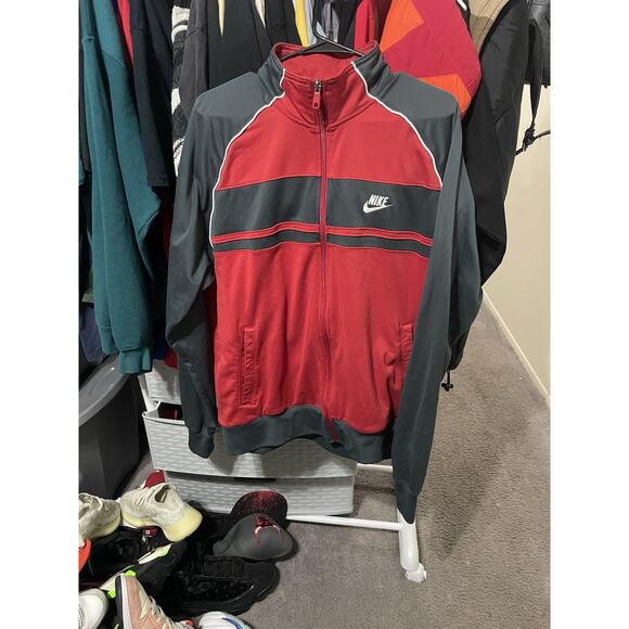 Size XL- VTG 90’s Nike Sportswear Gray Red Zip Track Jacket - Picture 1 of 3